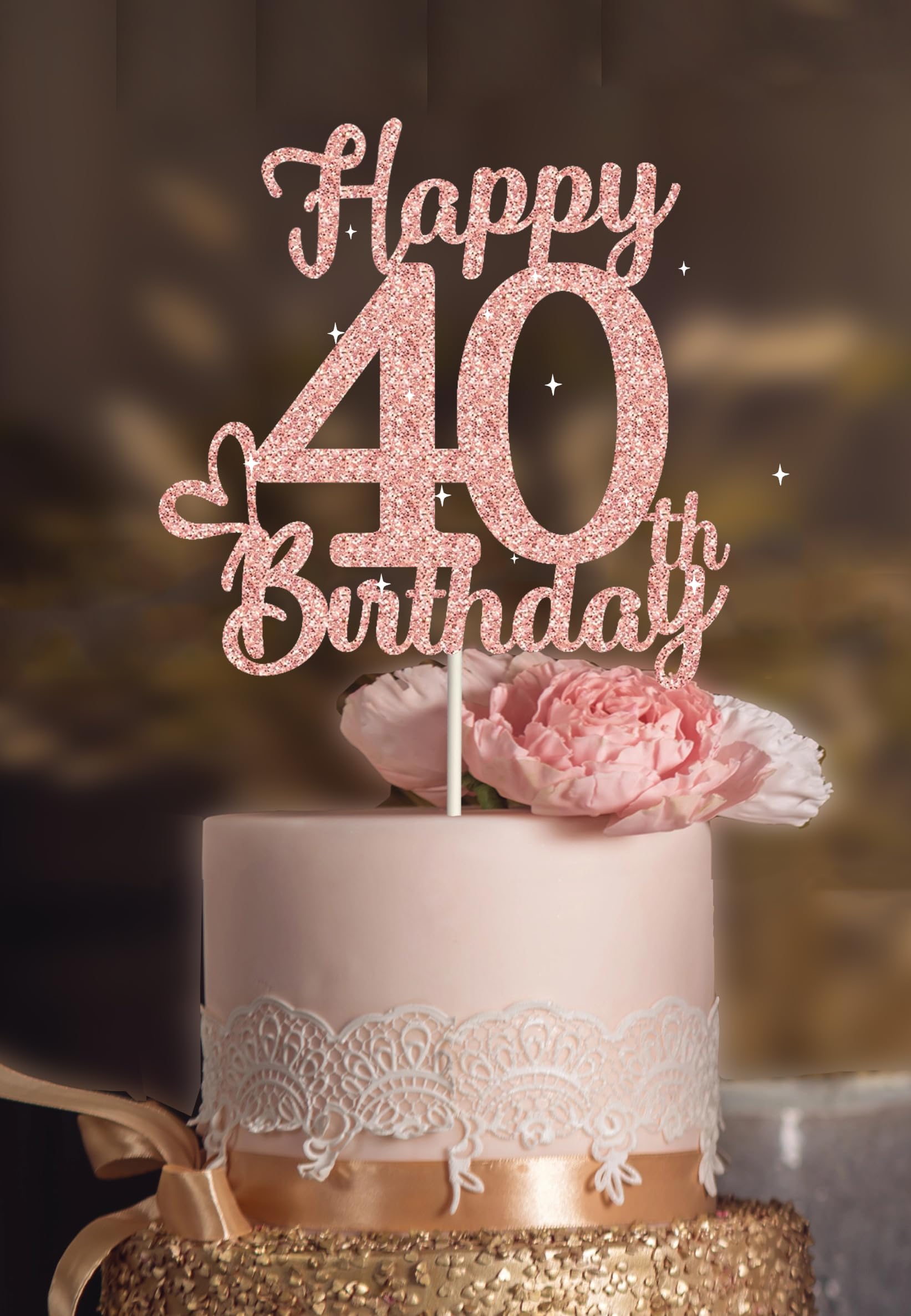 40th birthday decorations, 40th Birthday Cake Toppers-Rose gold Glitter, 40th Cake Topper for Women,40 Cake Topper For Women, 40 Birthday Cake decorations Forty