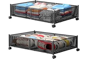 GAWERK Under Bed Storage with Wheels, Foldable Metal Mesh Underbed Storage Container Bins, Tool-free Assembly Clothes Drawer Organizer,2Pack