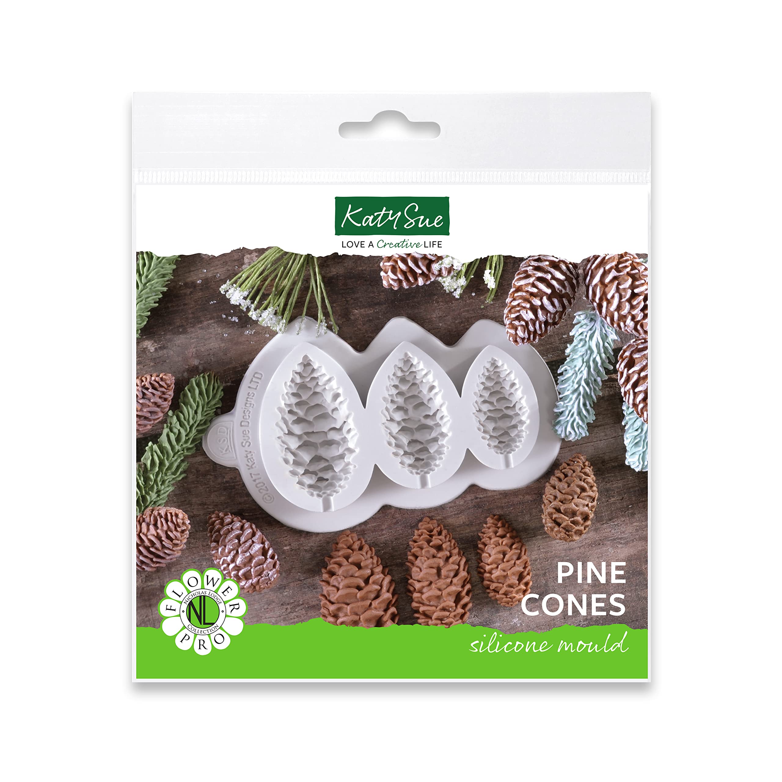 Flower Pro Pine Cones Silicone Mould for Christmas Cake Decorating & Holiday Clay Crafts by Katy Sue Moulds & Flower Pro Moulds. Makes 3 Sizes of Pine Cone for Use with Fondant & Air Dry Clay.
