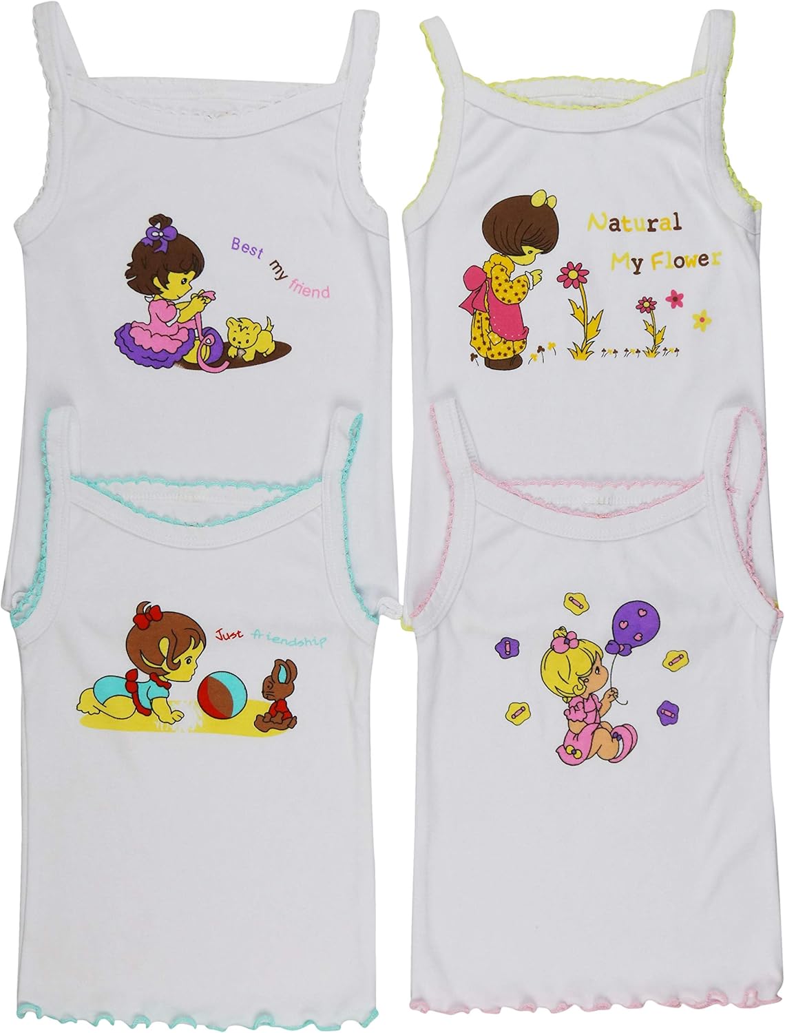 ToBeInStyle Girl's 4 Pack Ruffle Hem Spaghetti Strap Tank Tops: Clothing