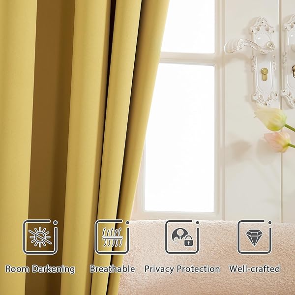 ROOM DARKENING CURTAINS 94 INCHES LONG GROMMET THERMAL INSULATED DRAPES WINDOW TREATMENT CURTAINS FOR BEDROOM(2 PANELS, W52 X L94 INCH, GOLDEN PALM)