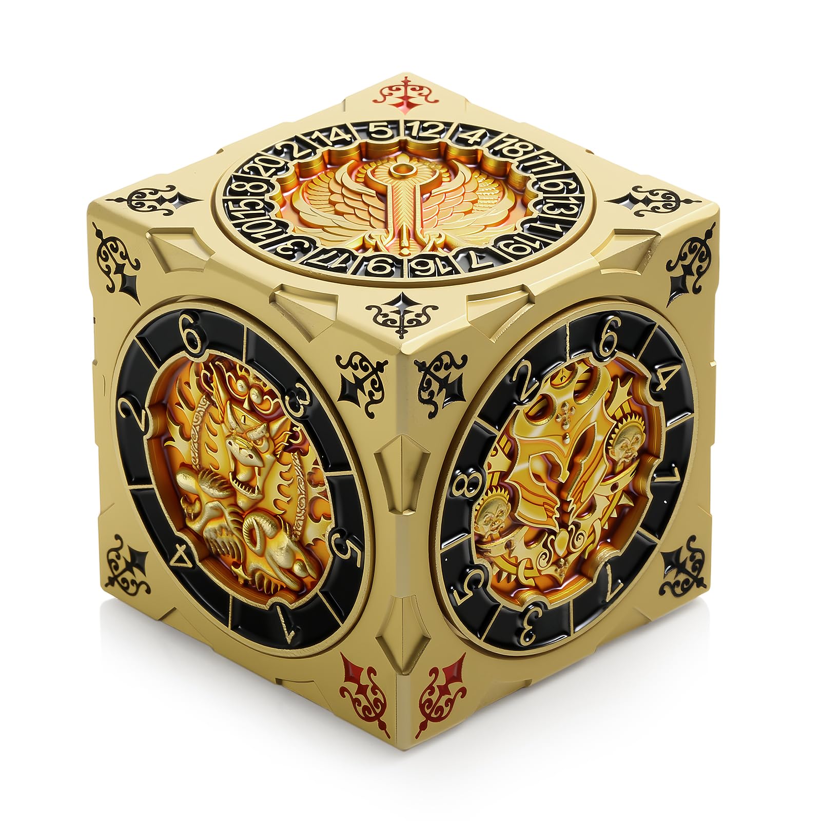 DNDND Luxury Gold Multi-Functional Spinner DND Dice – Premium D&D Monster Themed Metal Dice Cube for TTRPG, Dungeon Masters & RPG Collector's Gift (Gold)