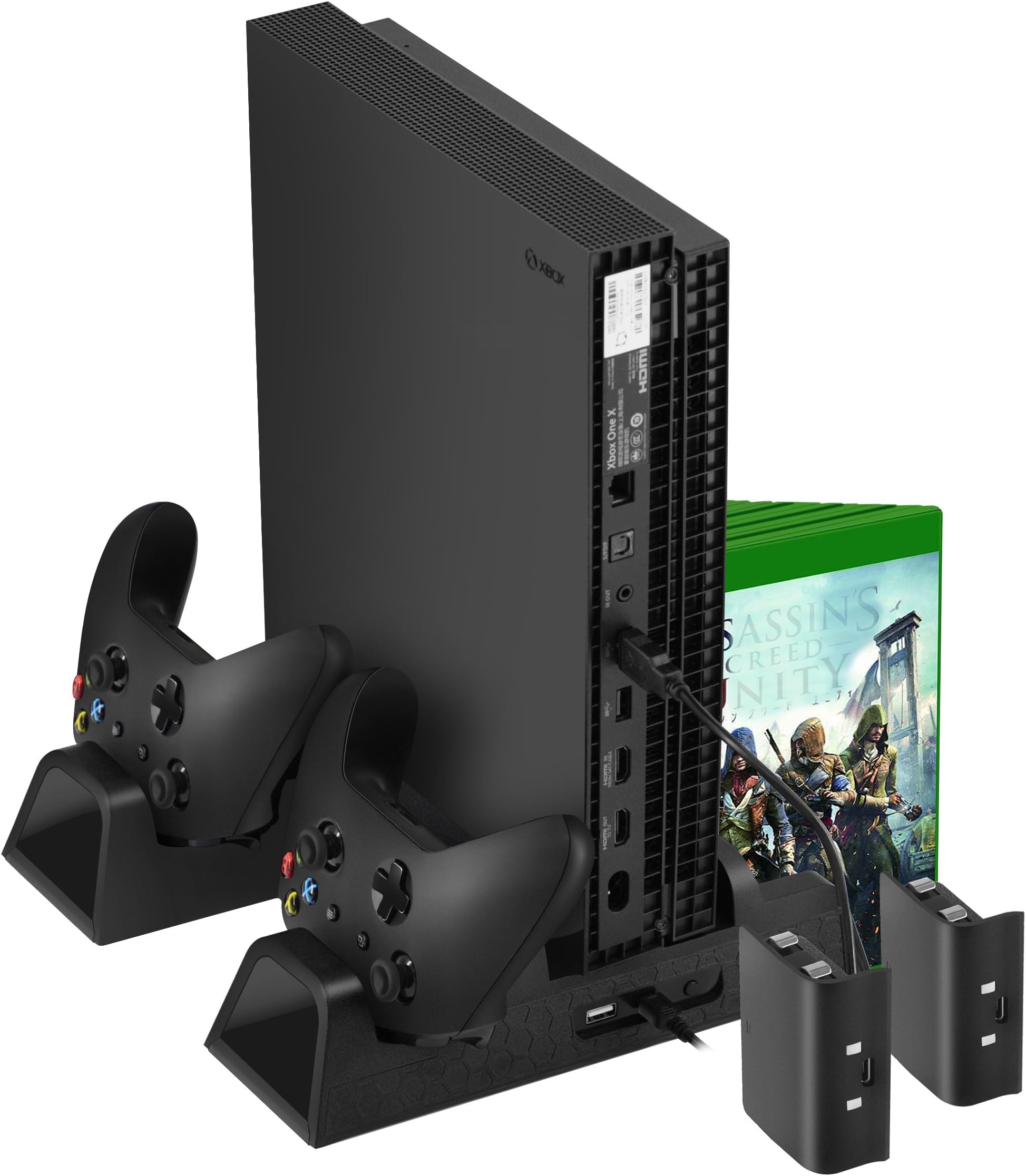 Yocktec Vertical Cooling Stand Xbox One One/S / X Cooler, Multifunctional Game Storage Stand,Cooling Fan 2PACK 600mAh Batteries,Dual Controller Charging Station One X/Xbox ONE S