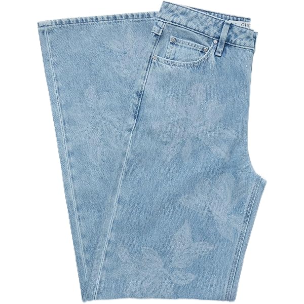 GUESS Damen Wide Leg Crop Jeans – ökologisch, Relaxed Fit, Mit Kettengürtel