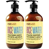 Rice Water Shampoo and Conditioner Set - Sulfate Free Formula for Fine Hair Women and Men - Volumizing and Thickening Formula for Thinning Strands - 16 Fl Oz (Set of 2)