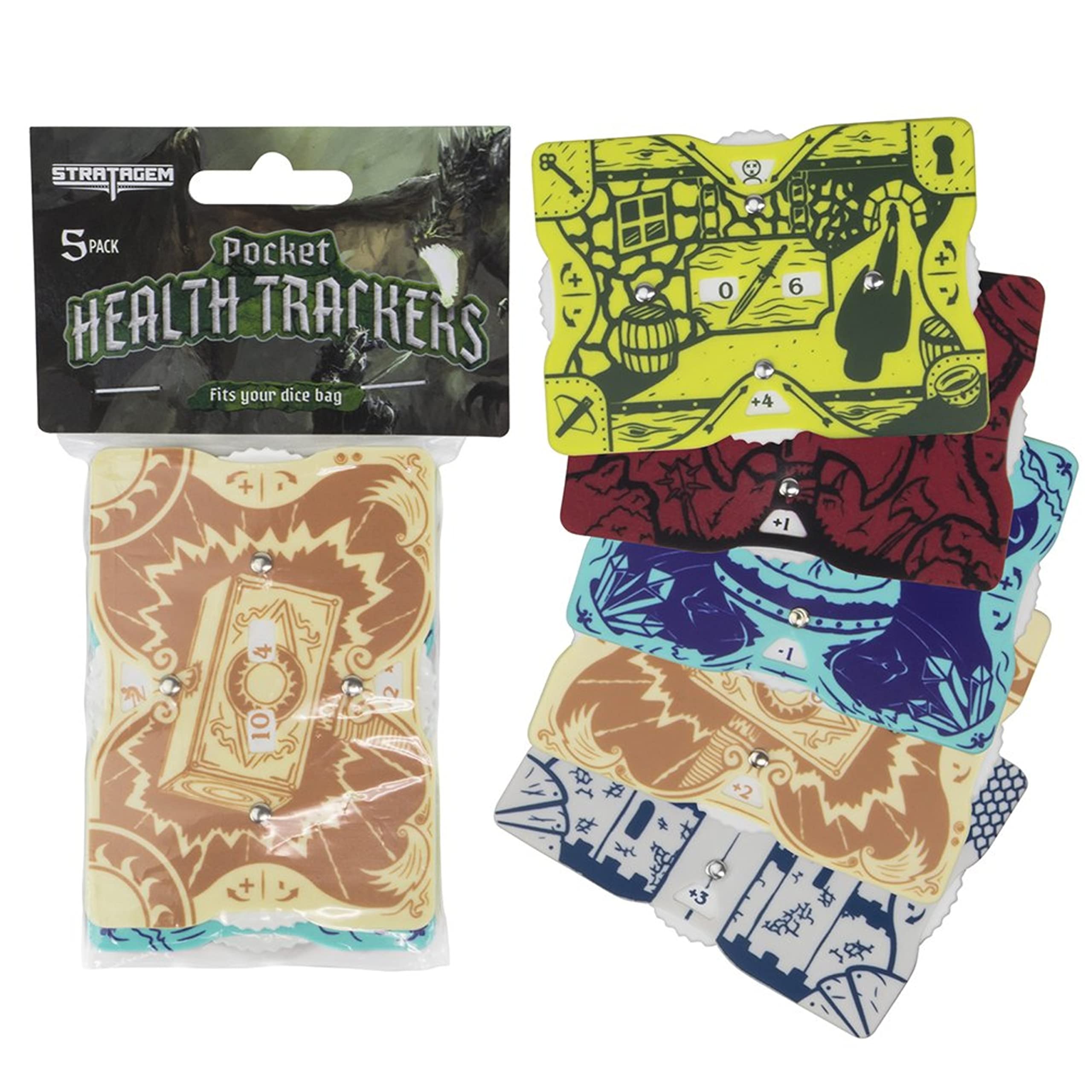 Stratagem 5-Pack Pocket Health Trackers, Track Character HP, Bonuses, and Conditions for Tabletop Role-Playing Games, Fits in a Dice Bag