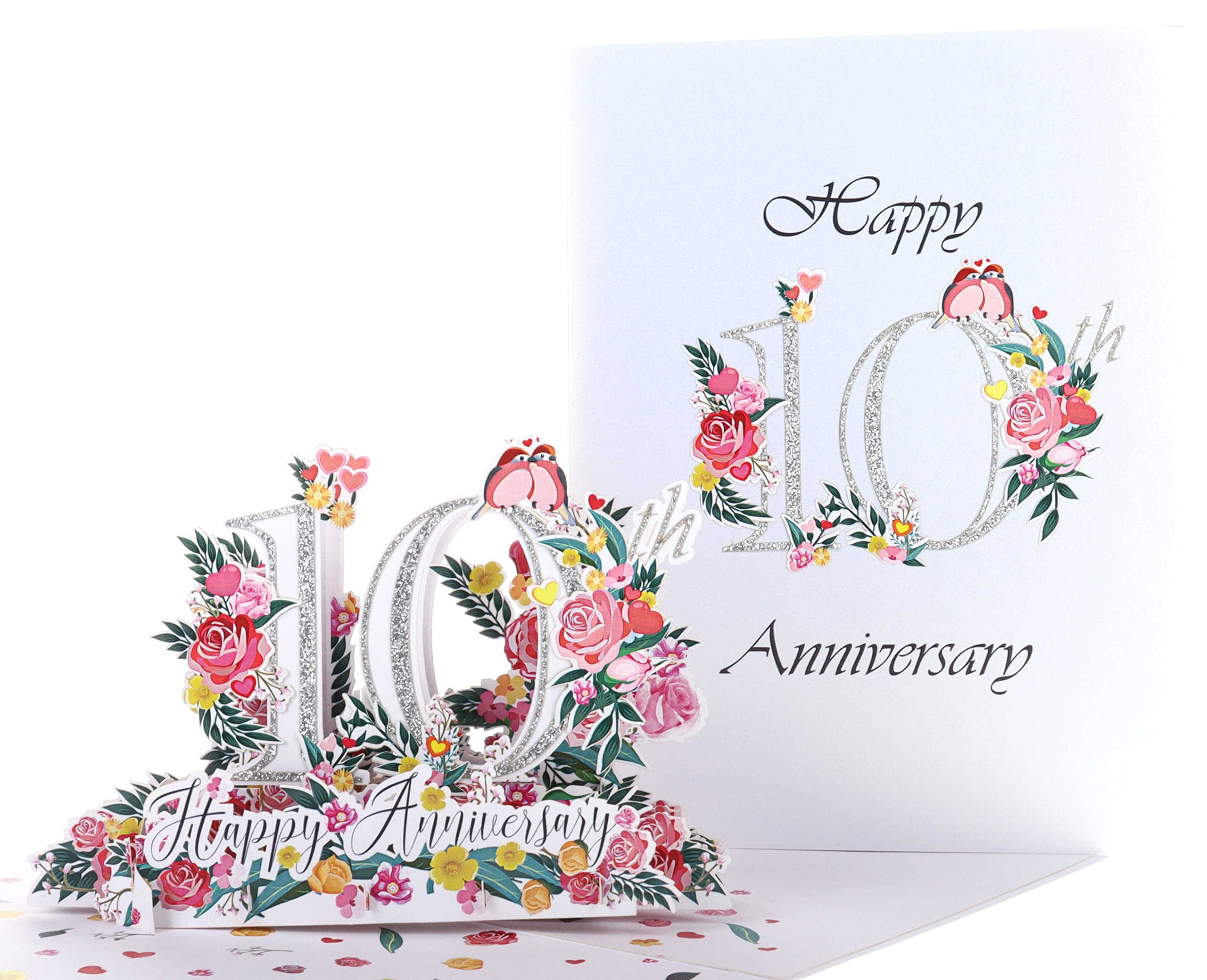 iGifts And Cards Happy 10th Milestone Anniversary 3D Pop Up Greeting Card - Perfect Couple, Marriage, Wedding, Elegant, Soulmates, Being Together, Tin Congratulations, Lovebirds, Love and Happiness