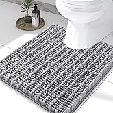 Smiry Bathroom Toilet Rugs U Shaped 24x20, Extra Soft Absorbent Non Slip Rubber Backing Chenille Contour Bath Rugs for Toilet, Machine Washable Contoured Bath Mats, Grey