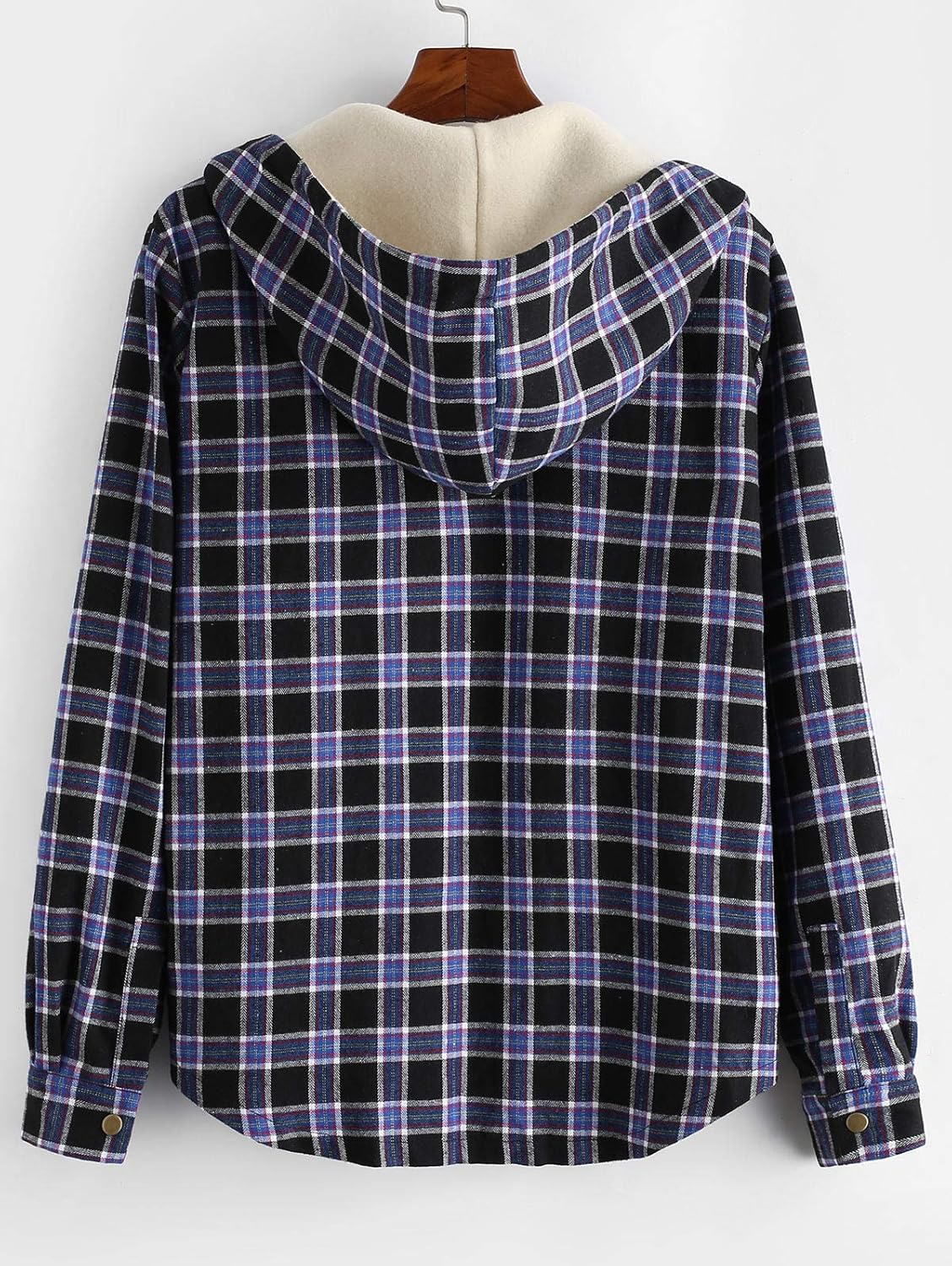 ZAFUL Casual Plaid Fleece Jacket Flannel Lined Unisex Men Drawstring Hooded Fuzzy Hoodie at  Men’s Clothing store
