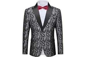 YND Mens Floral Suit Blazer, Slim Fit Paisley Tuxedo Jacket, Shawl Lapel with Bow Tie for Prom, Dinner, Wedding, Party