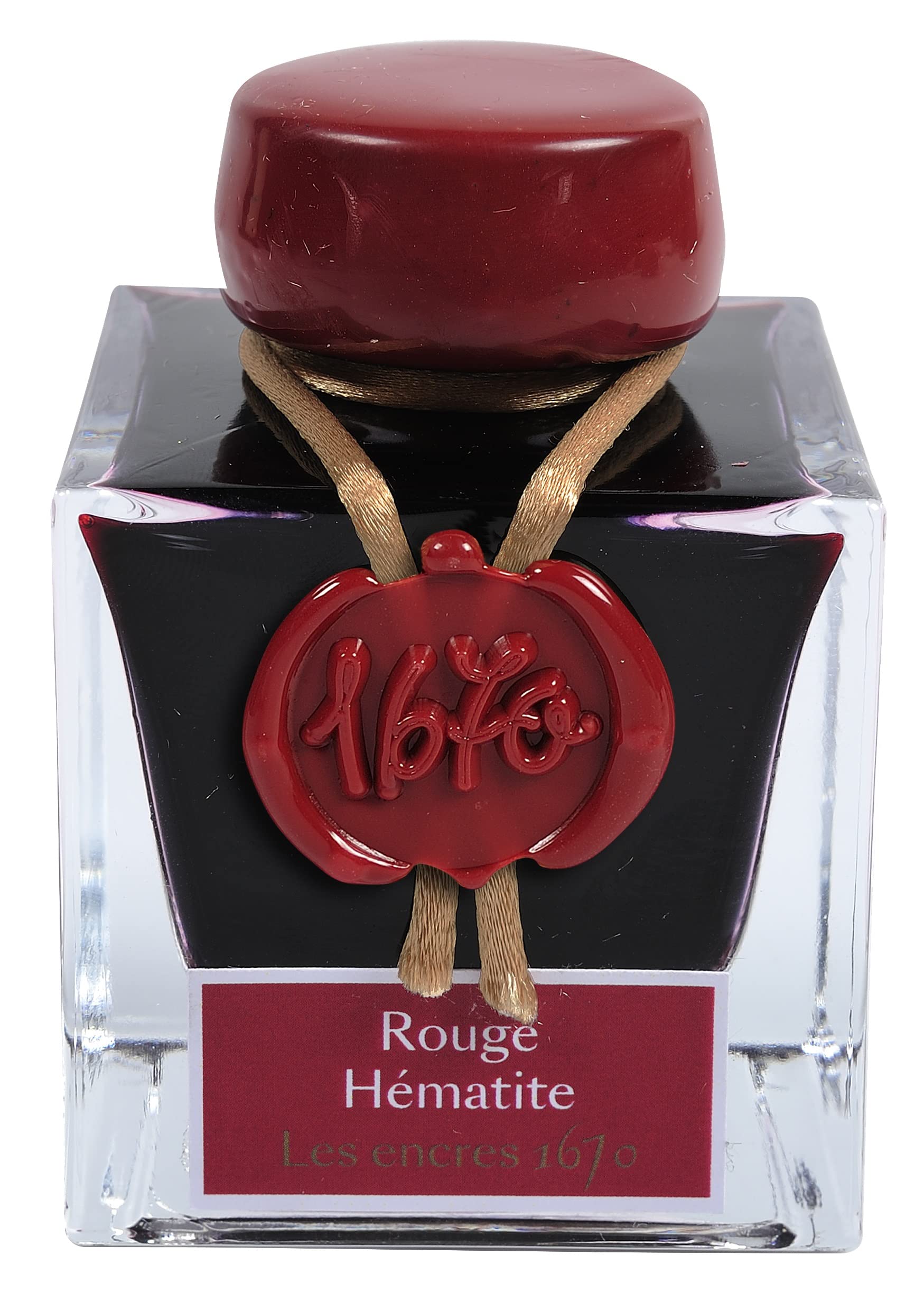 Jacques Herbin 15026JT- One bottle of 1670 gold glitter ink for fountain pen, rollerball, glass nib and fountain penholder 50 ml, Hematite Red - calligraphy