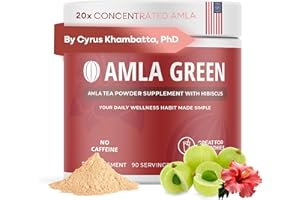 AMLA GREEN Amla Powder & Green Tea Superfood Supplement with Hibiscus, 20x Ultra Concentrated Amla, Antioxidant Support, Made with Oolong Tea and Indian Gooseberries, Organic, Vegan, Hibiscus, 90 Servings