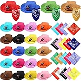 Leumoi 48 Pcs Cowboy Hats with Bandanas Straw Western Party Hats Bulk Multicolor Cowgirl Cowboy Party Pack for Cosplay Western Themed Decor