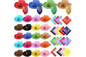 Leumoi 48 Pcs Cowboy Hats with Bandanas Straw Western Party Hats Bulk Multicolor Cowgirl Cowboy Hats Party Pack for Cosplay Western Themed Party Decor Dress Costume Accessories