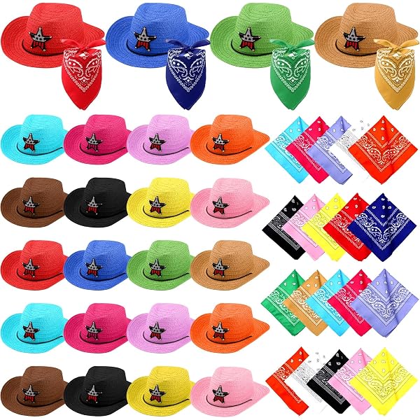 Fun Express Bulk Kids' Cowboy Hats With Star – Fun Western Party Decor & Dress-Up Accessories – Kids Events Birthday Themed Celebrations Playtime & Group Activities – Assorted Colors – 48