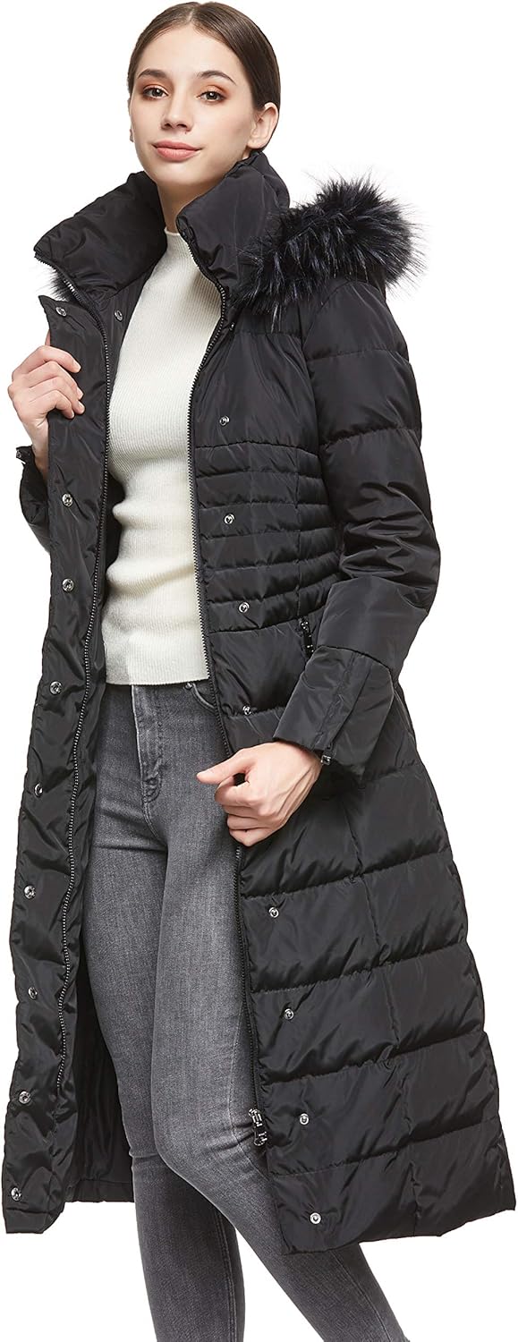 Orolay Women Warm Down Jacket with Hood Fur Raglan Sleeve Coat: Clothing