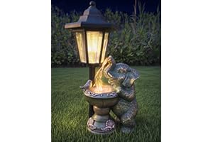 QCF Elephant Solar Garden Statue Outdoor Watering Lights Decor, 12″H Large Lawn Ornaments, Animal Yard Decorations for Patio Porch Backyard Balcony, Birthday Gifts for Women