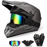 Full Face Dirt Bike Helmet DOT Certified - Complete Adult ATV Helmet Kit with Goggles, Gloves &amp; Mask, Adjustable Visor, Quick Release