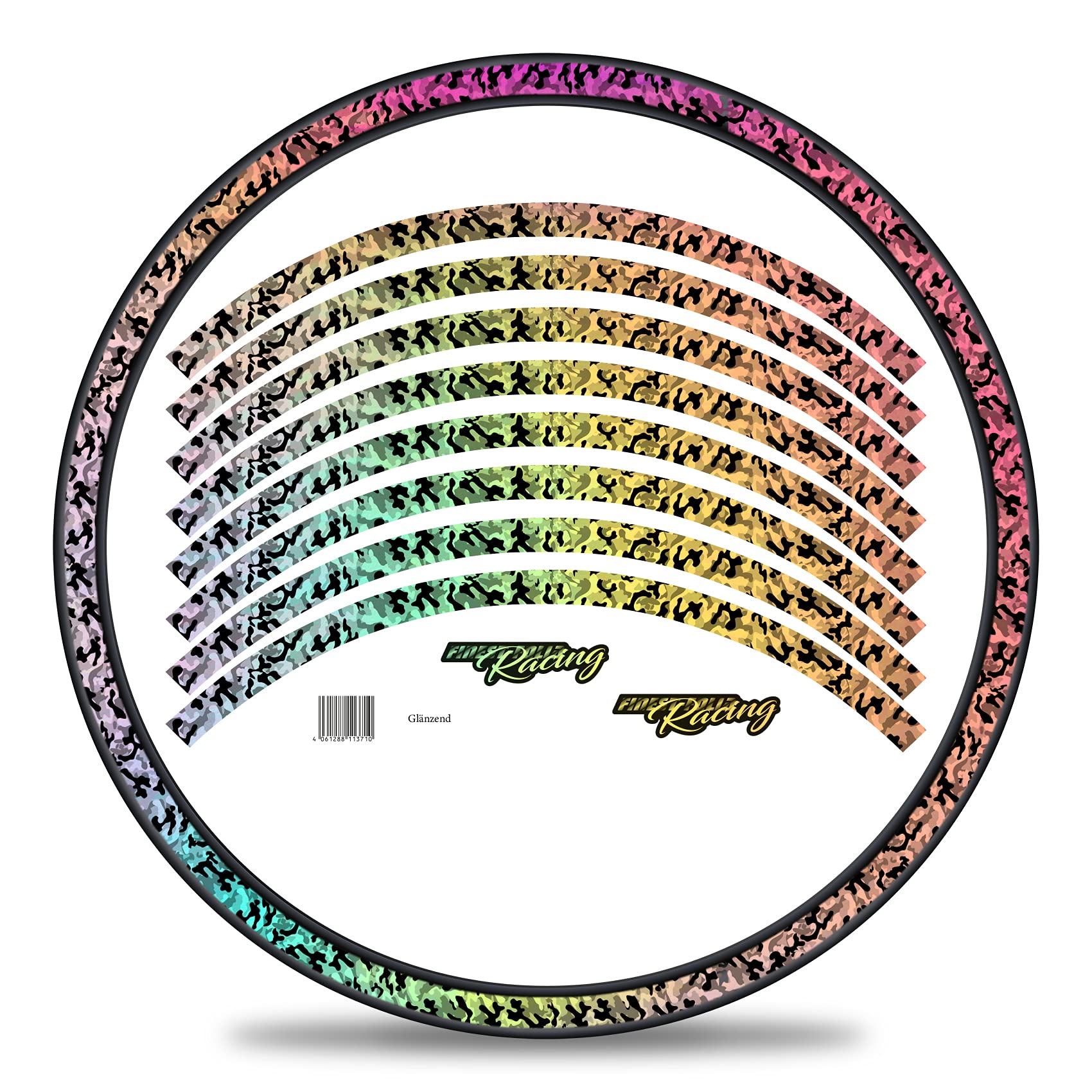 Finest Folia Set of 16 Wheel Rim Stickers for Bicycle Rims in Camouflage Design Complete Set for 27 Inch / 29 Inch for Ebike Road Bike Mountain Bike MTB Balance Bike (Hologram Silver, Shine)