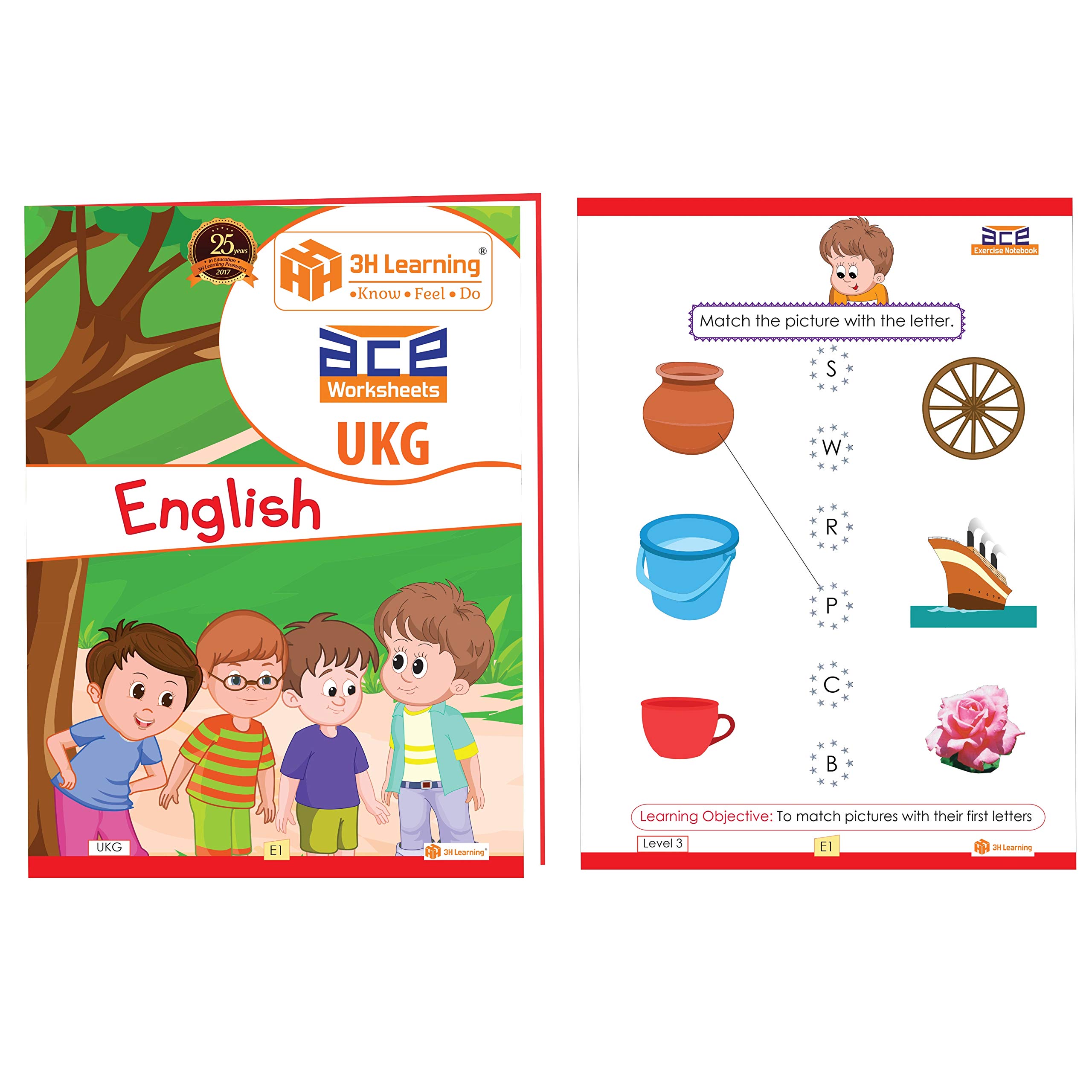 ukg all in one worksheets 260pages english mathematics general knowledge evs combo 3h learning 3h learning amazon com books