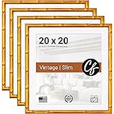 Craig Frames 20x20 Picture Frames Set of 4 Matted to 16x16, Vintage Gold Bamboo Frame with White Mat for Wall Decor