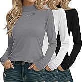 Sweetyweee 3 Pack Cotton Women's Mock Turtleneck Shirts Long Sleeve Mock Neck Tops Casual Pullover Basic Tees Undershirt