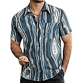 VATPAVE Mens Summer Striped Shirts Button Down Short Sleeve Vintage Beach Hawaiian Shirts with Pocket