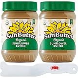 SunButter Creamy Organic Sunflower Seed Butter, 16 Ounce Plastic Jar (Pack 2) - with Exclusive By The Cup Sandwich Spreader