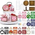 Farmhouse Valentines Day Tiered Tray Decorations Set - Interchangeable Seasonal Holiday Rustic Wooden Frames with Cards, Mini Arch, Ladder for Home Kitchen Table Valentines Decor Centerpiece