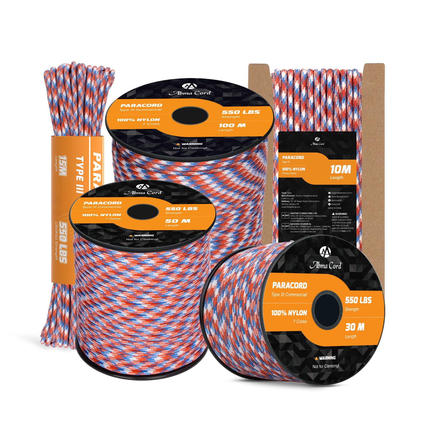 Abma Cord Paracord 550 4mm 30m 100% Nylon Rope Type III 7 Strands Parachute Cord for DIY, Camping, Survival, Outdoor - Max. 250kg - Liberty — image 1