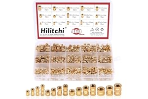 Hilitchi 460 Pcs M2 M3 M4 M5 Female Thread Brass Knurled Threaded Insert Embedment Nuts Assortment Kit, Embed Parts, Pressed 