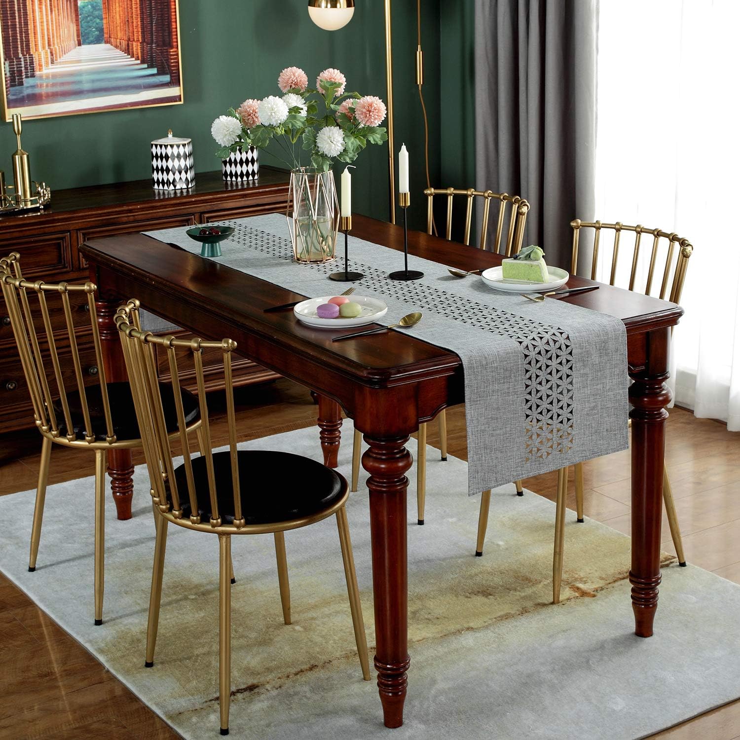 SUTAVIA Classic Rectangular Table Runner, Non - Slip HeatOne Easy to Clean Modern Farmhouse Kitchen Table Runners,Dining Table or dresser protocol (Grey, 16"×84"): Home & Kitchen