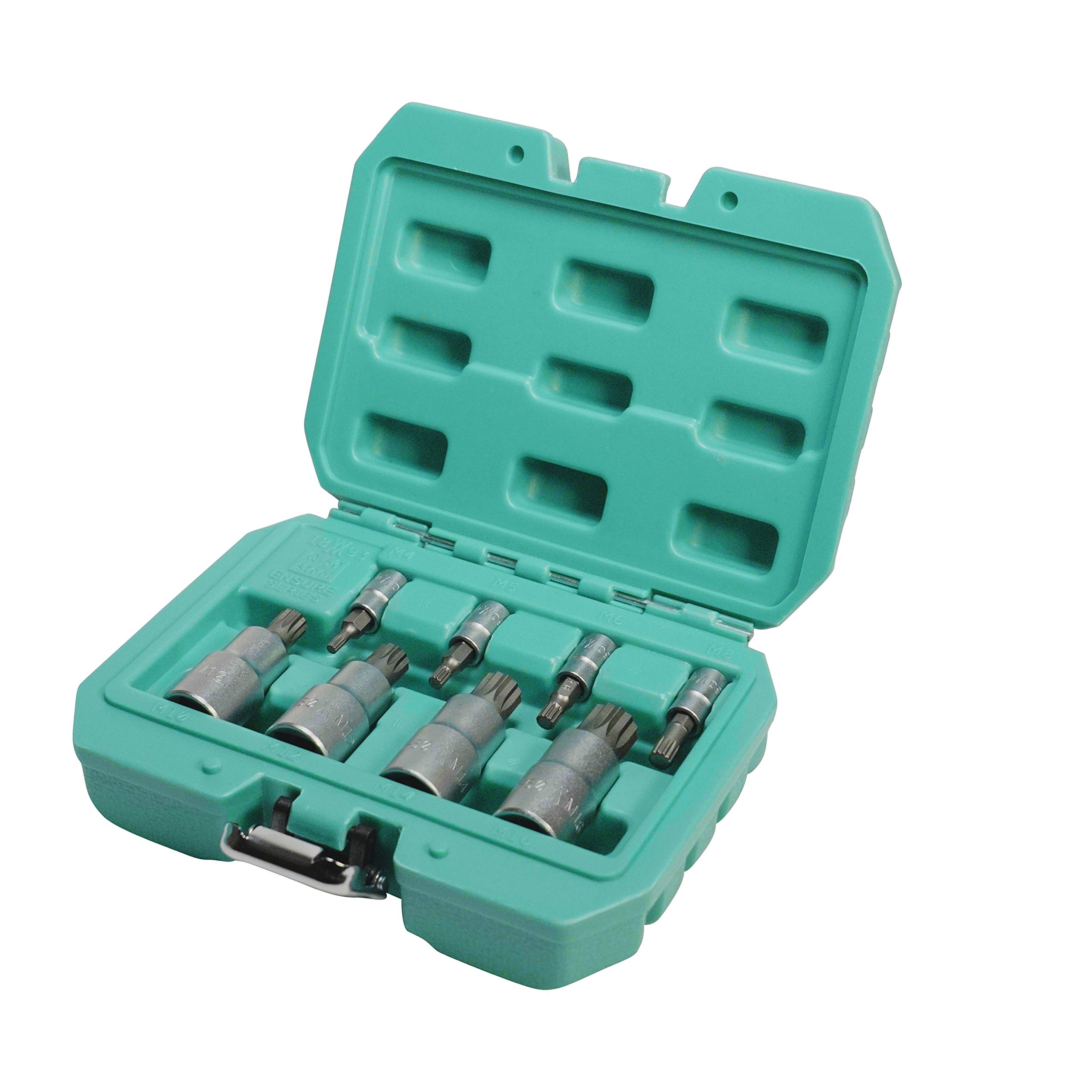 XZN Insert Set 8 pcs 1/2 & 1/4 inch Made of Q-50 Steel from WIESEMANN 1893 I Bits in Sizes M4 - M 16 I in Practical Transport Box I 81475
