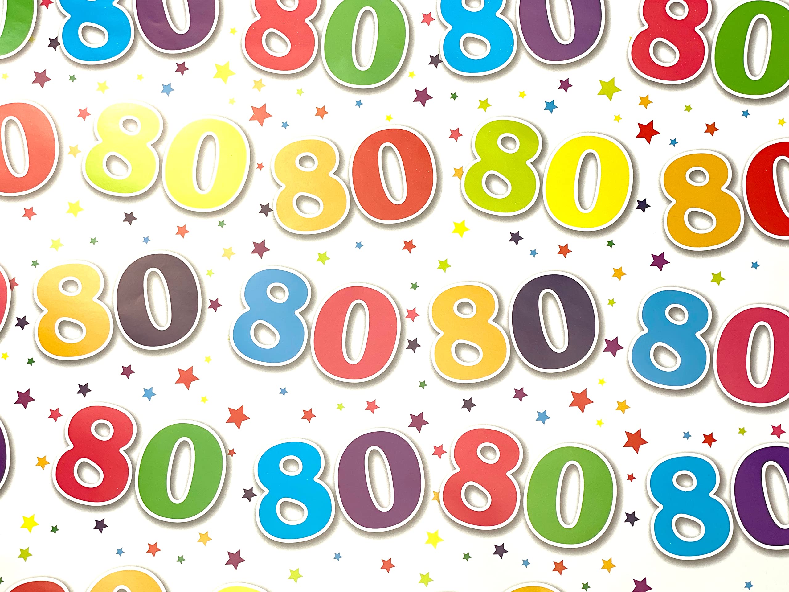 80th Birthday Wrapping Paper- 2 Sheets Gift Wrap and 1 Matching Tag. Made in UK