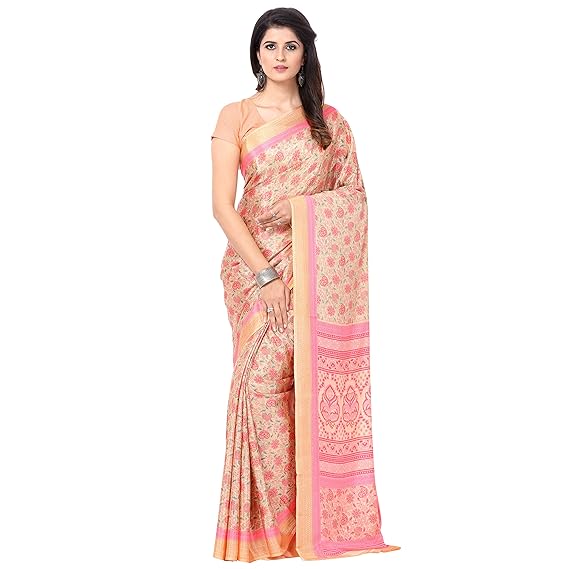 Women's with blouse piece Womem's Saree (studio-crepe-03_ Pink_ one size)