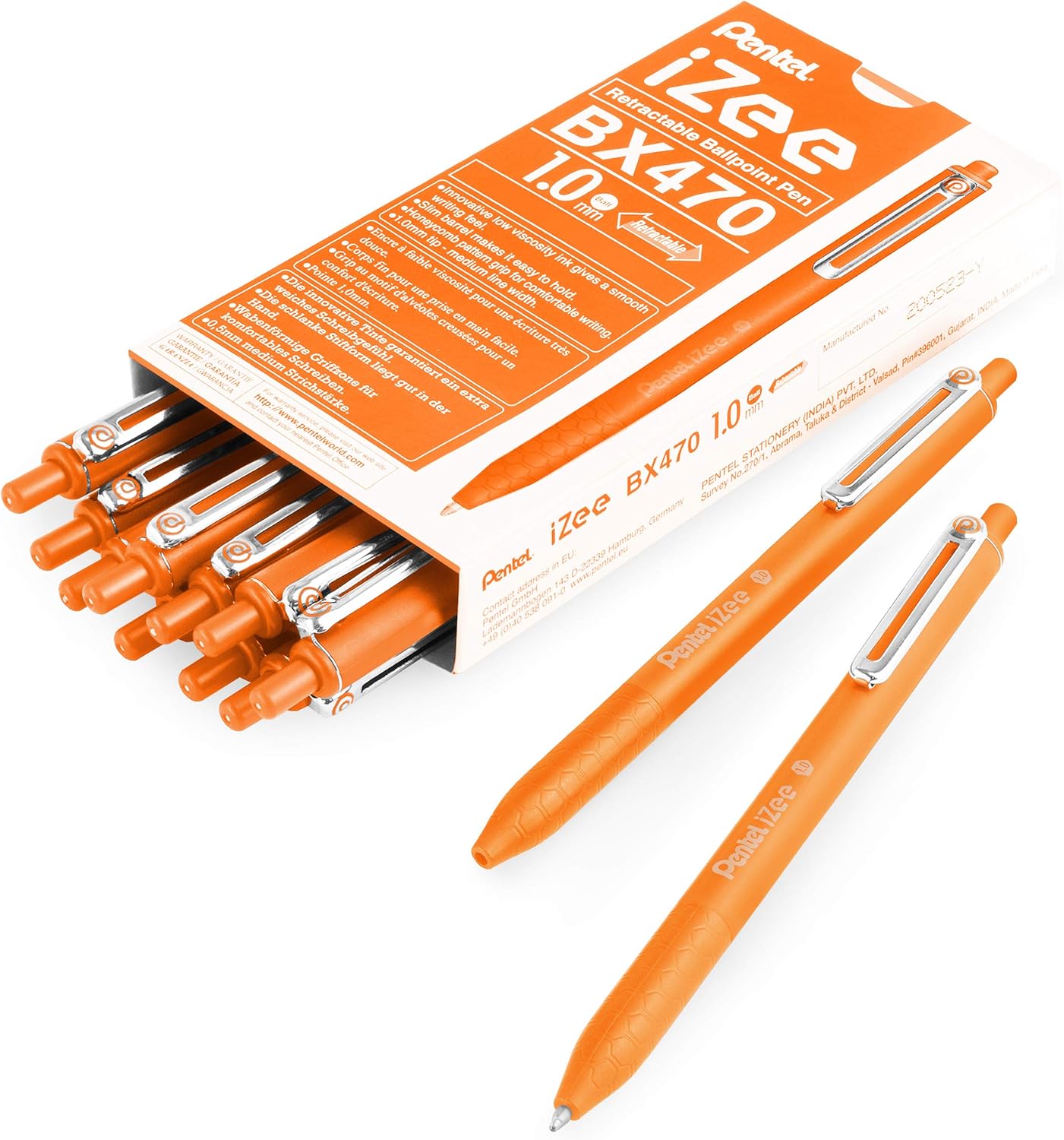 Pentel iZee BX470 Retractable Ballpoint Pen - 1.0mm - Orange - Pack of 14