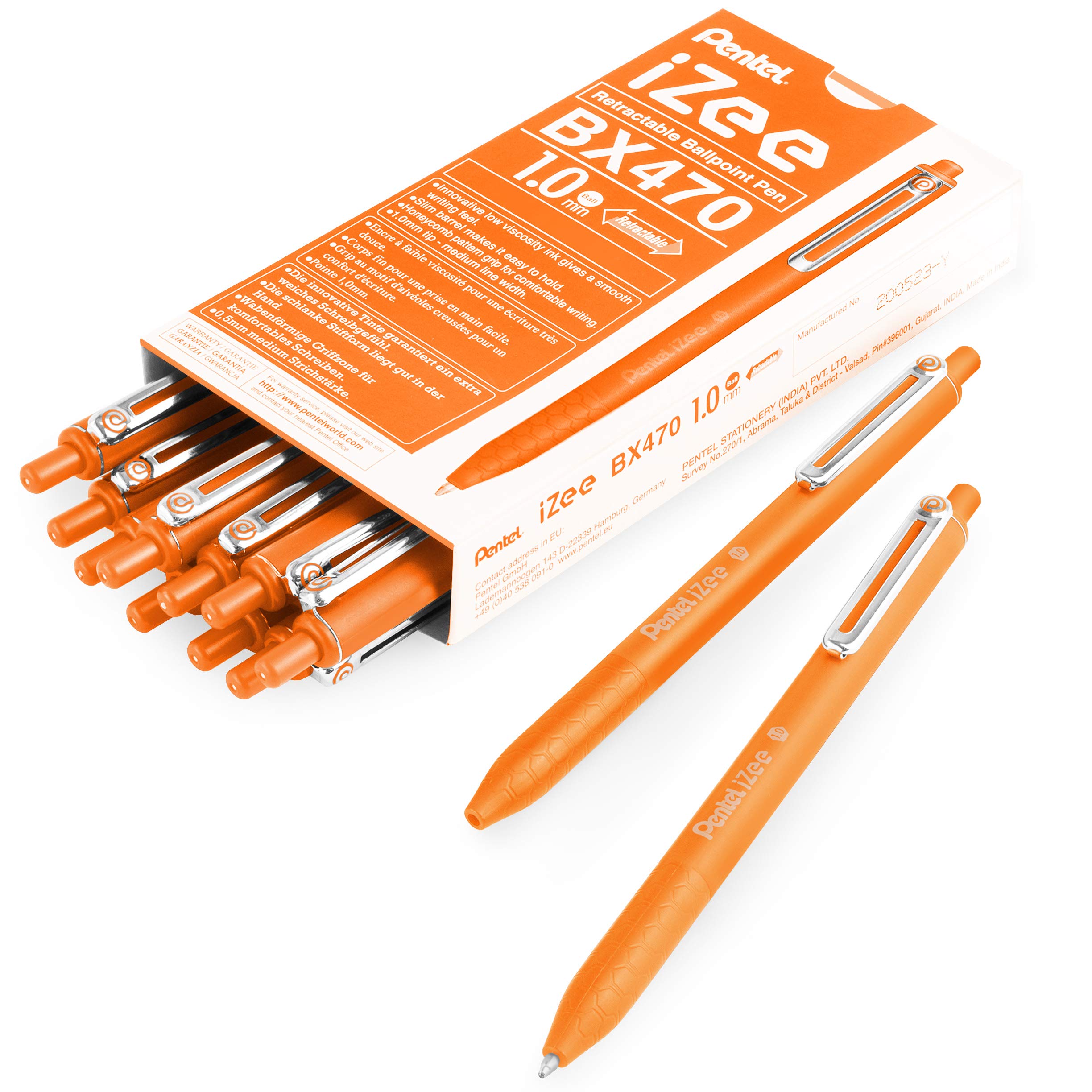 Pentel iZee BX470 Retractable Ballpoint Pen - 1.0mm - Orange - Pack of 14
