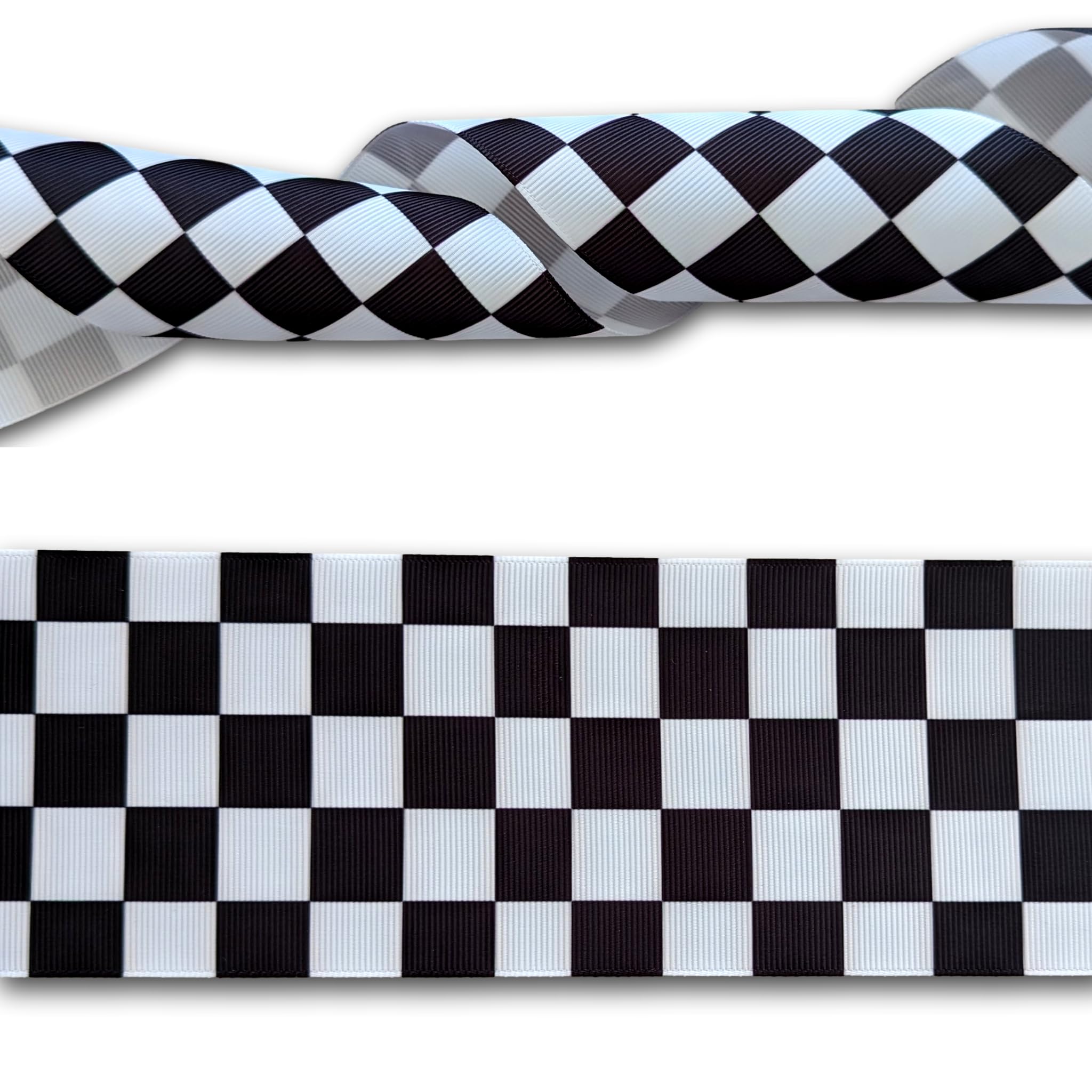 Black & White Chequered Check Flag Grosgrain Ribbon 3" / 75mm Wide 2 Yards (1.82 metres), Ideal for Craft Projects, Scrapbooking, DIY Hair Bows, Present Wrapping etc.