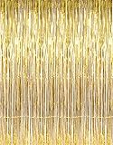 Adorox Metallic Silver Gold Rainbow Foil Fringe Curtains Party Wedding Event Decoration (Metallic Gold)