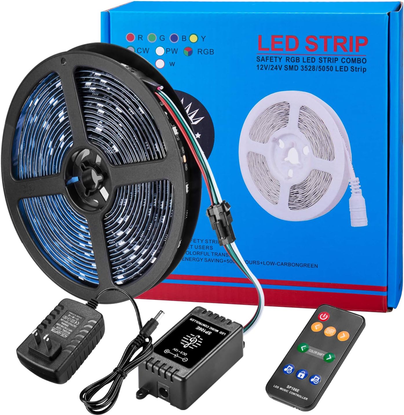 Lahoku Sync to Music RGB LED Lights Strip Kit 16.4ft 5050 DreamColor Music LED Strip Light Waterproof Flexible Strip Lighting Kit with 360 Degree Signals Accept RF Remote 12V AC Adapter Powered