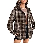 SweatyRocks Women's Plaid Hoodie Long Sleeve Jacket Button Down Casual Fall Shirts with Pocket
