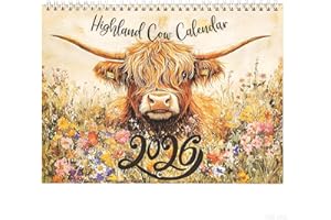 Highland Cow Calendar 2026, 12 Month Wall Calendar, Watercolour Cows Monthly Planner Scottish Wall Art Decor For Animal Lover