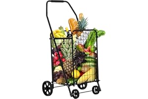 YITAHOME Folding Shopping Cart with Wheels, Rolling Foldable Grocery Cart for Seniors, Portable Collapsible Utility Cart for Shopping Groceries Laundry Storage Organizer