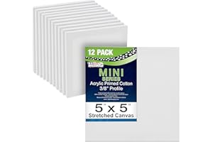 U.S. Art Supply 5" x 5" Mini Professional Primed Stretched Canvas (1-Pack of 12-Mini Canvases) - Ideal for Painting & Crafts