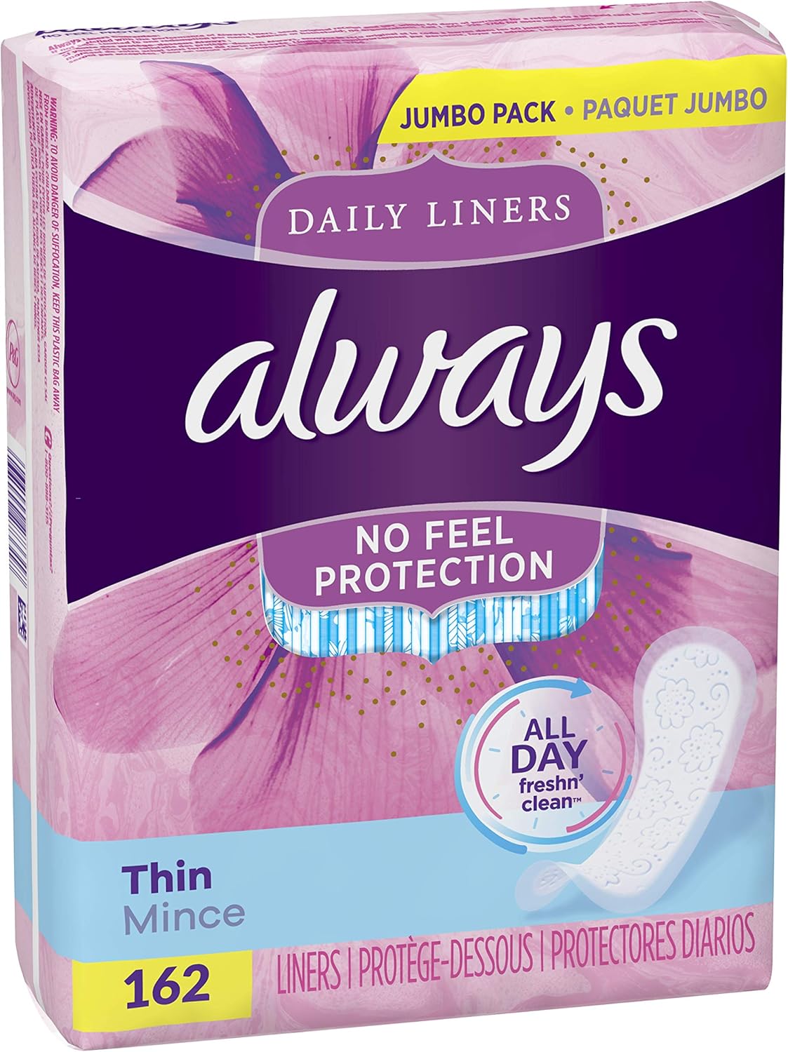 Always Thin Daily Wrapped Liners, Unscented, 162 count (Pack of 1): Health & Personal Care