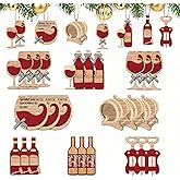 Red Christmas Ornaments Wine Bottles Wooden Tree Hanging Decorations 24PCS Vintage Wine Bottle & Glass Crafts with Ropes for Xmas Tree, Winter, Home, Party