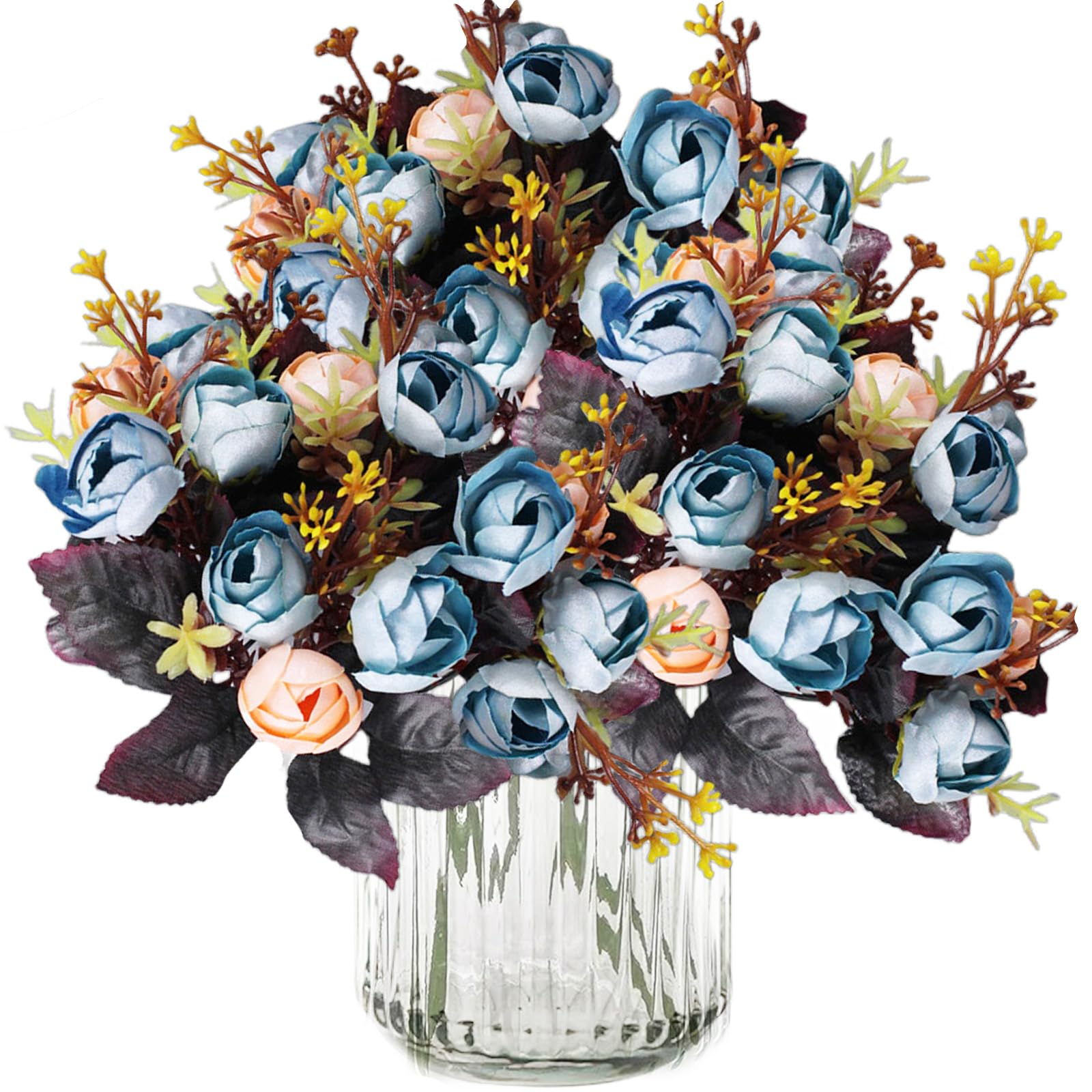 astylishome Artificial Flowers Blue Fake Roses 45 Pcs Faux Rose Simulation Bouquet Fabric Flower with Stems for Home Wedding Hotel Office Centerpiece Decor 0401
