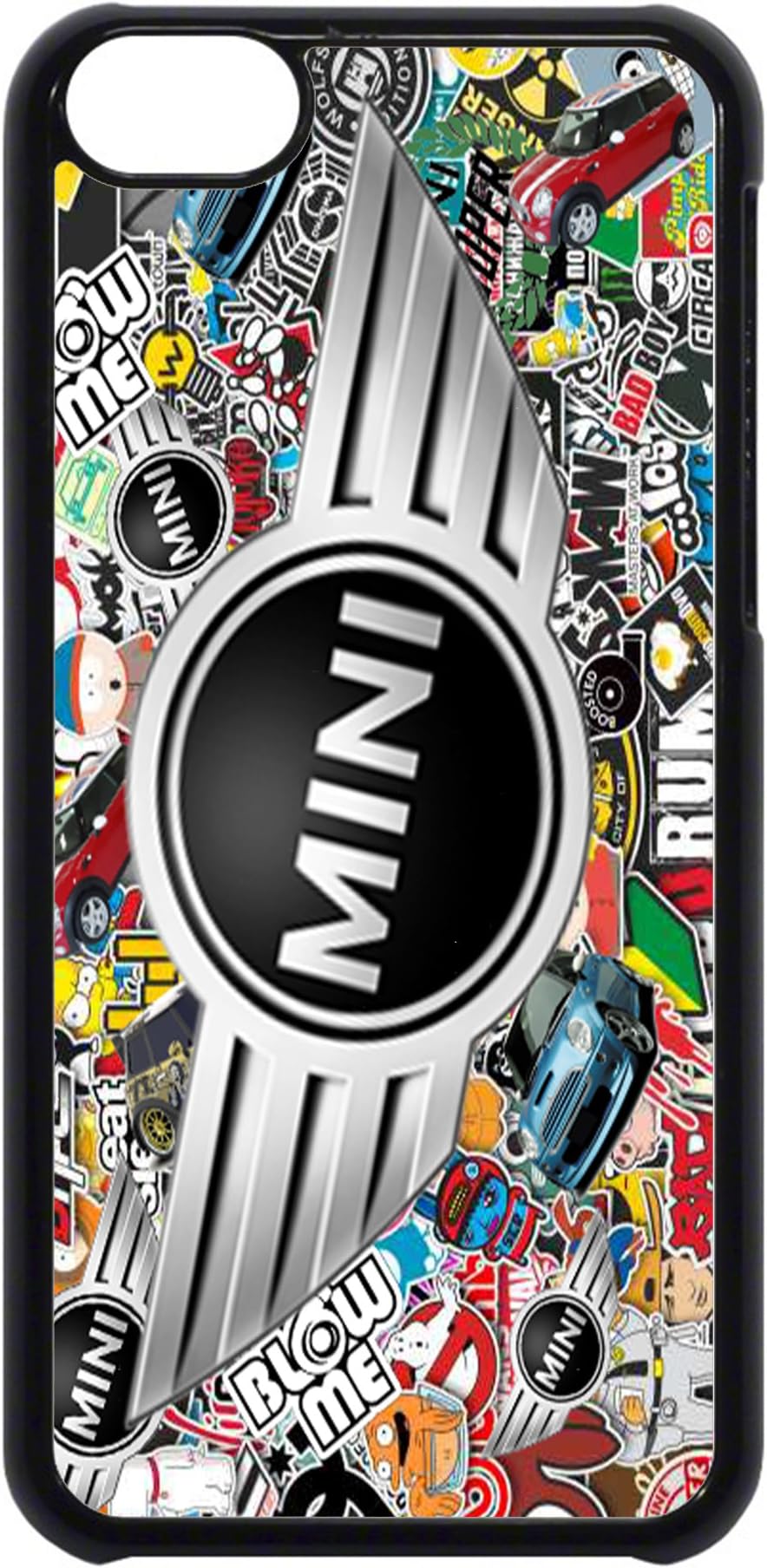 MINI COOPER BADGE STICKER BOMB PHONE CASE FITS IPHONE 5C FREE P&P (BLACK CASE)