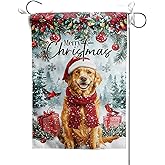 Golden Retriever Garden Flag Merry Christmas Cute Scarf Dog Farmhouse Decorative Yard Flag Vertical Banner for Outside Lawn Patio Winter Holiday Decoration 12x18 Inch Double Sided