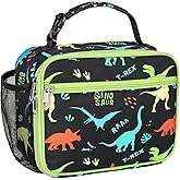 Bagseri Kids Lunch Bag Boys - Thermal Insulated Lunch Box Tote with Water Bottle Holder, Reusable Leak-Proof Kids Lunch Box for Daycare & School, Black Dinosaur (Containers Not Included)